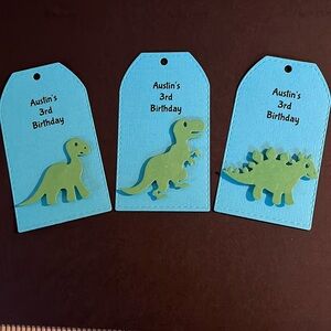 Personalized Dino favor tags. Set of 12. $10 More available.